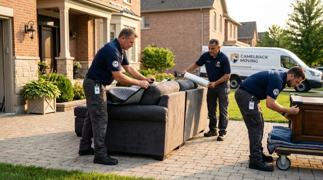 Large estate moving crew wrapping furniture in Salinas, CA
